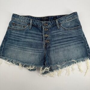 Lucky Brand The Cut Off Denim Shorts Blue Button Fly Frayed Hem Size 10/30